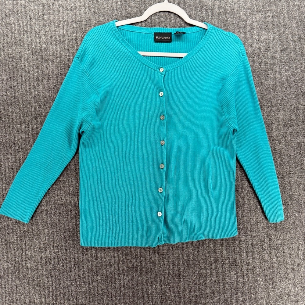Womens Cardigan Size L Silk Cotton Blue Button Up Jackie O Boho Cottage Feminine